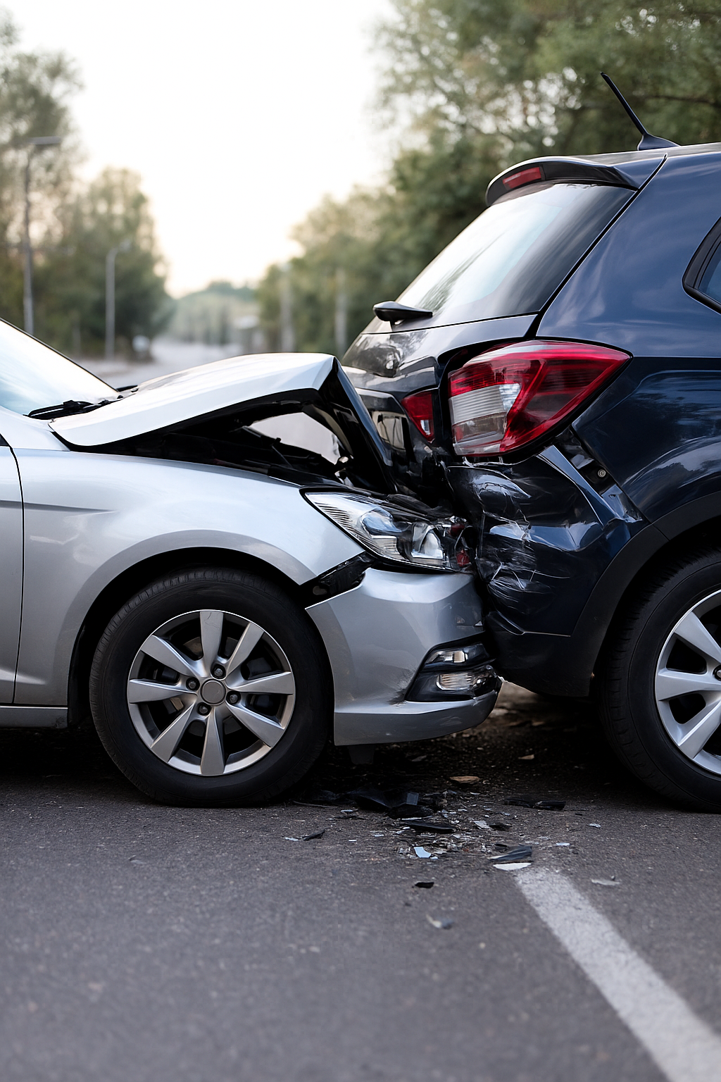 Escena de accidente de tránsito con vehículos colisionados